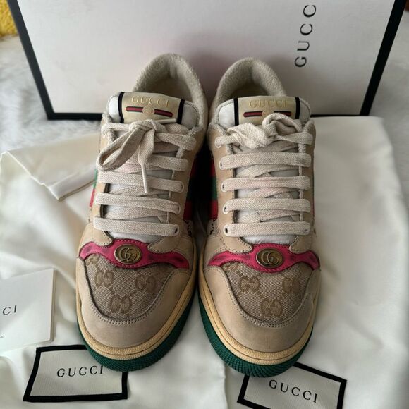 Gucci Pink Dirty Screener GG Leather Sneakers - Picture 2 of 14